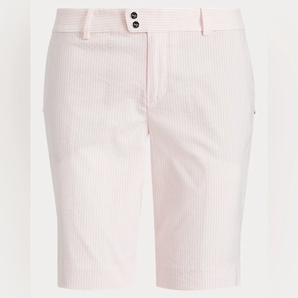 RLX Ralph Lauren Golf Striped Cotton Blend Shorts Island Pink Seersucker size 12